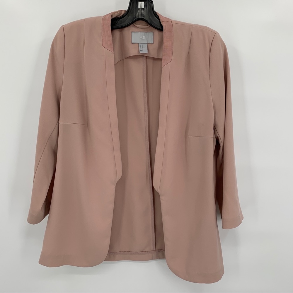 H&M Blush Pink Open Front Collarless Blazer Size 12
